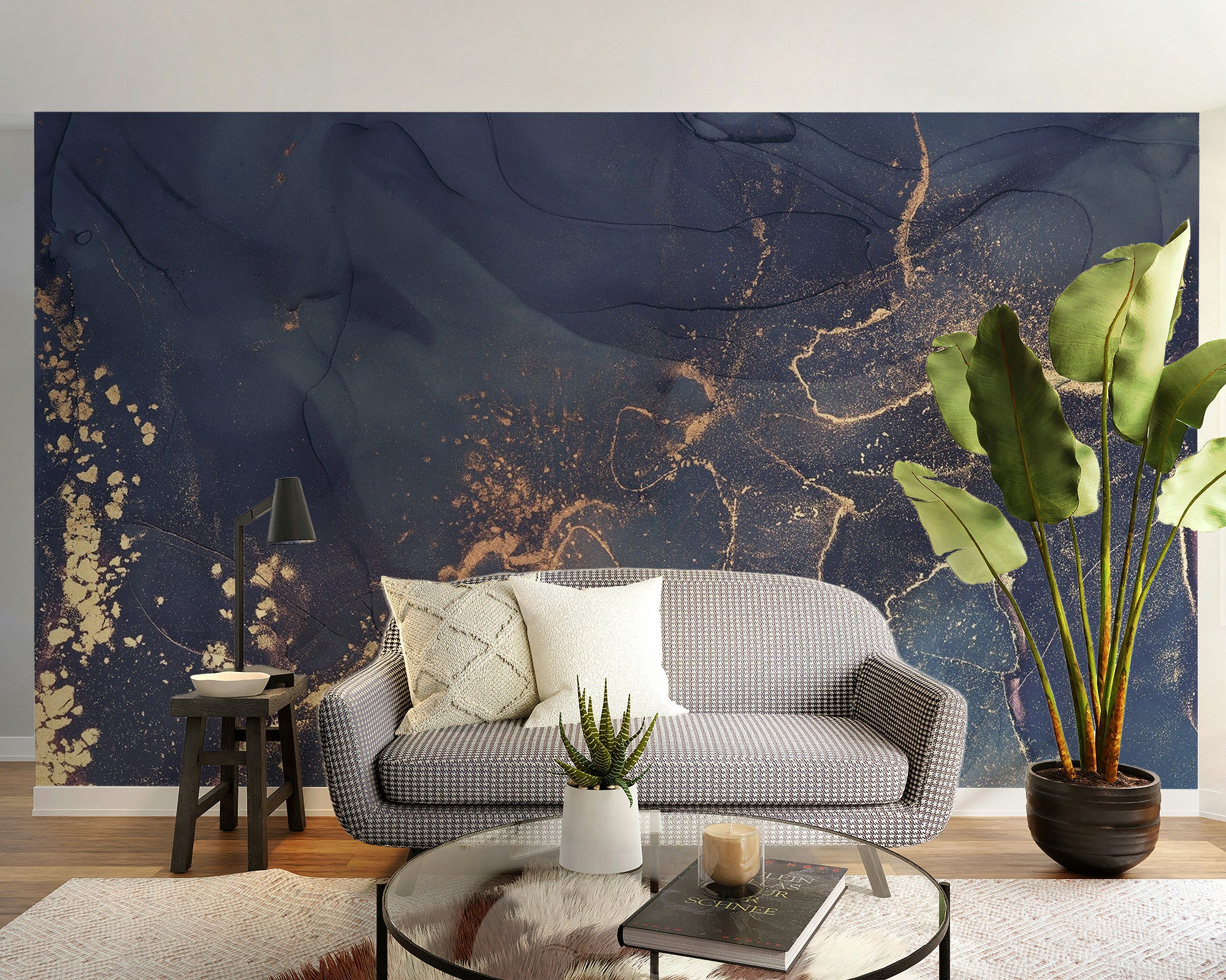 Dark Blue Alcohol Art Wallpaper Mural - Giffywalls