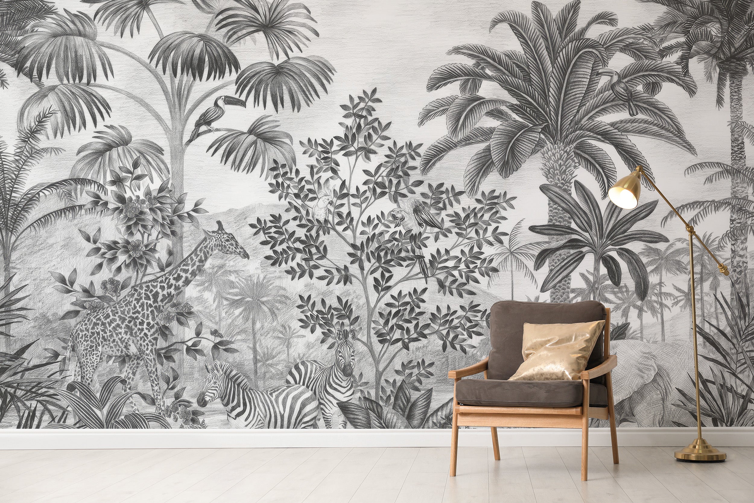 Black and white jungle wall murals decor
