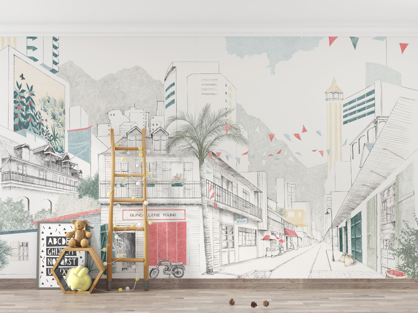 Hand-Drawn Urban Cityscape Mural