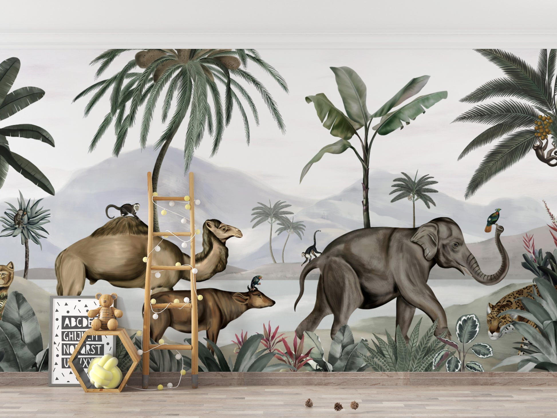 Stunning wildlife safari mural perfect for kids' rooms.
