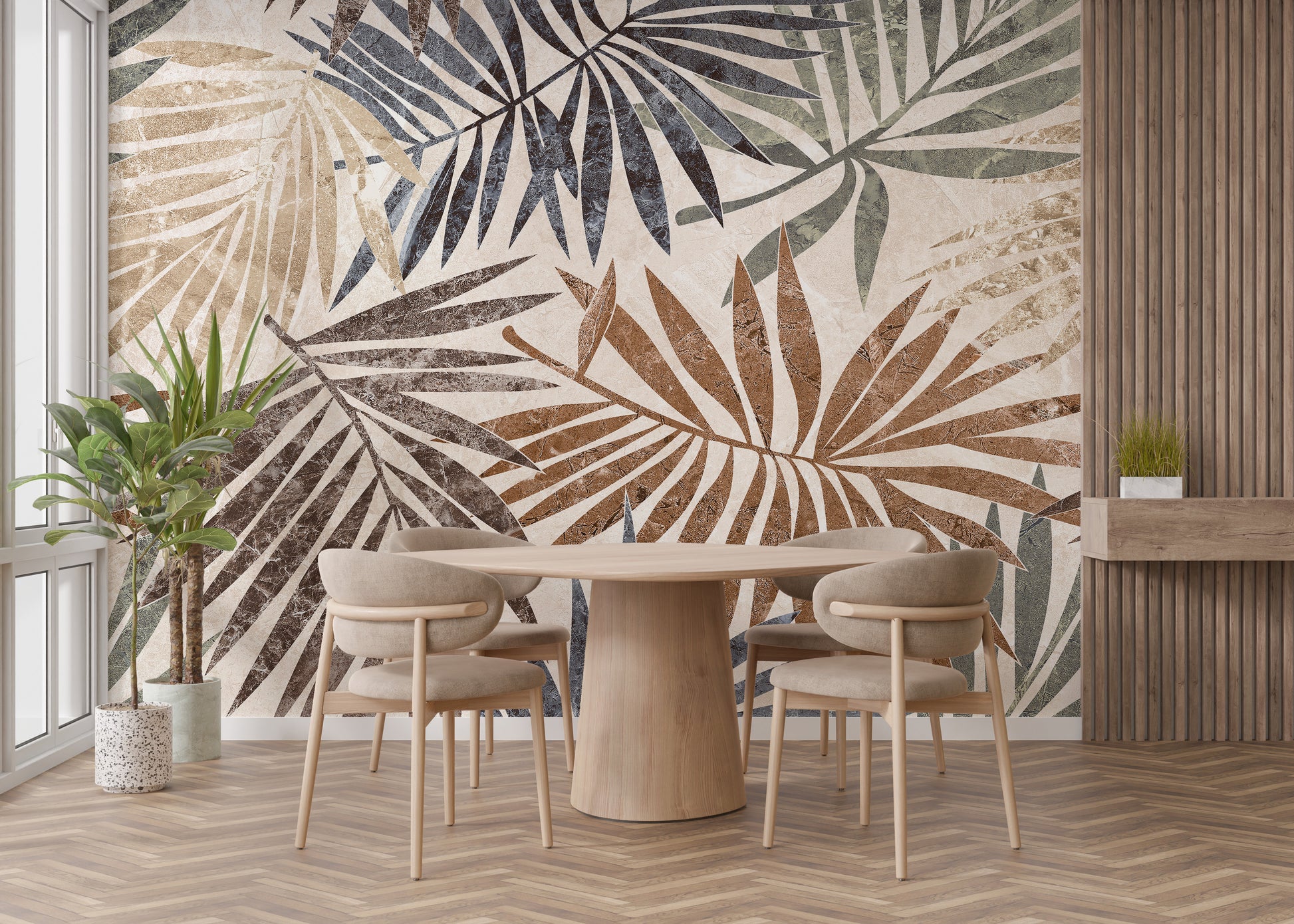 Tropical leaves mural for dining rooms