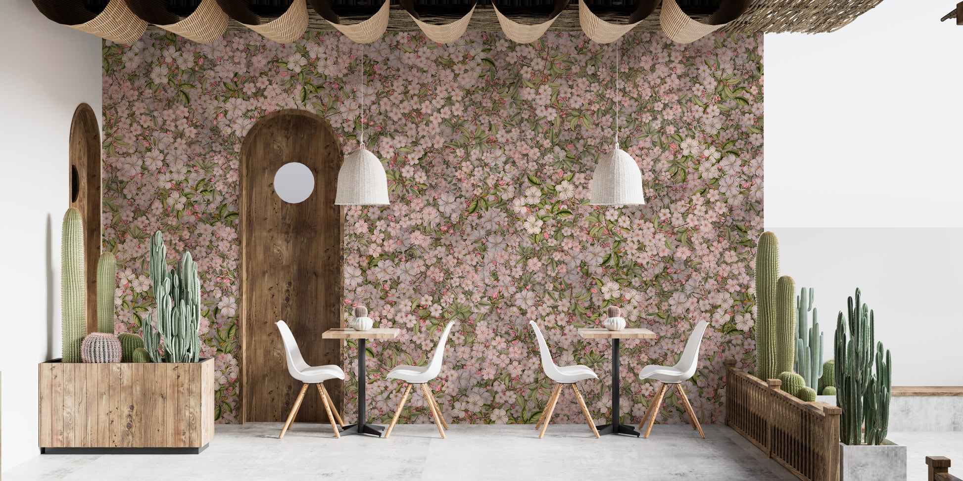 Spring-inspired cherry blossom mural wallpaper design
