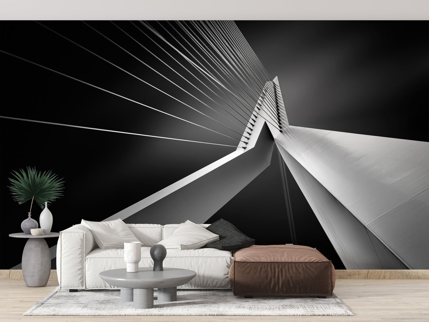 Abstract Erasmus Bridge mural wallpaper for sleek wall designs.