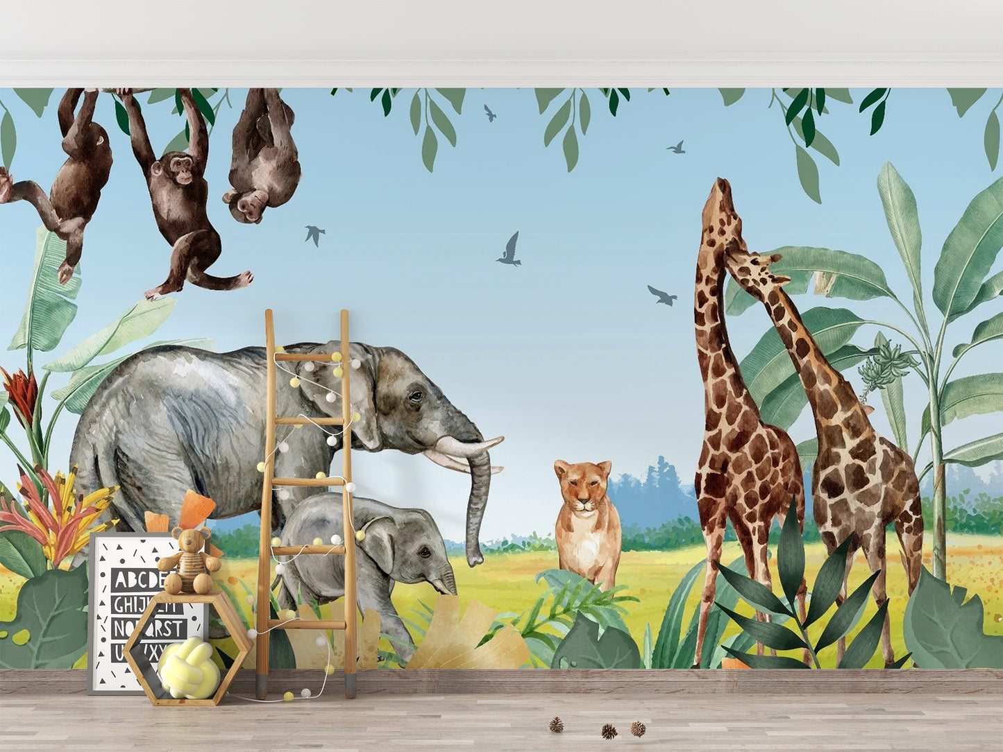 Vibrant African Safari Jungle Animals Wallpaper Mural
