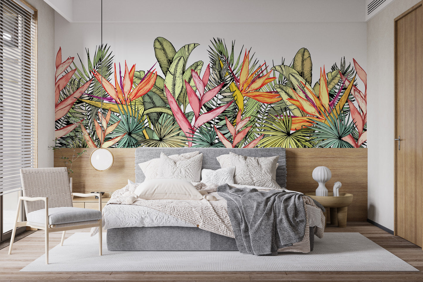 Colorful Tropical Palm Leaves Flowers Wall Murals - Giffywalls