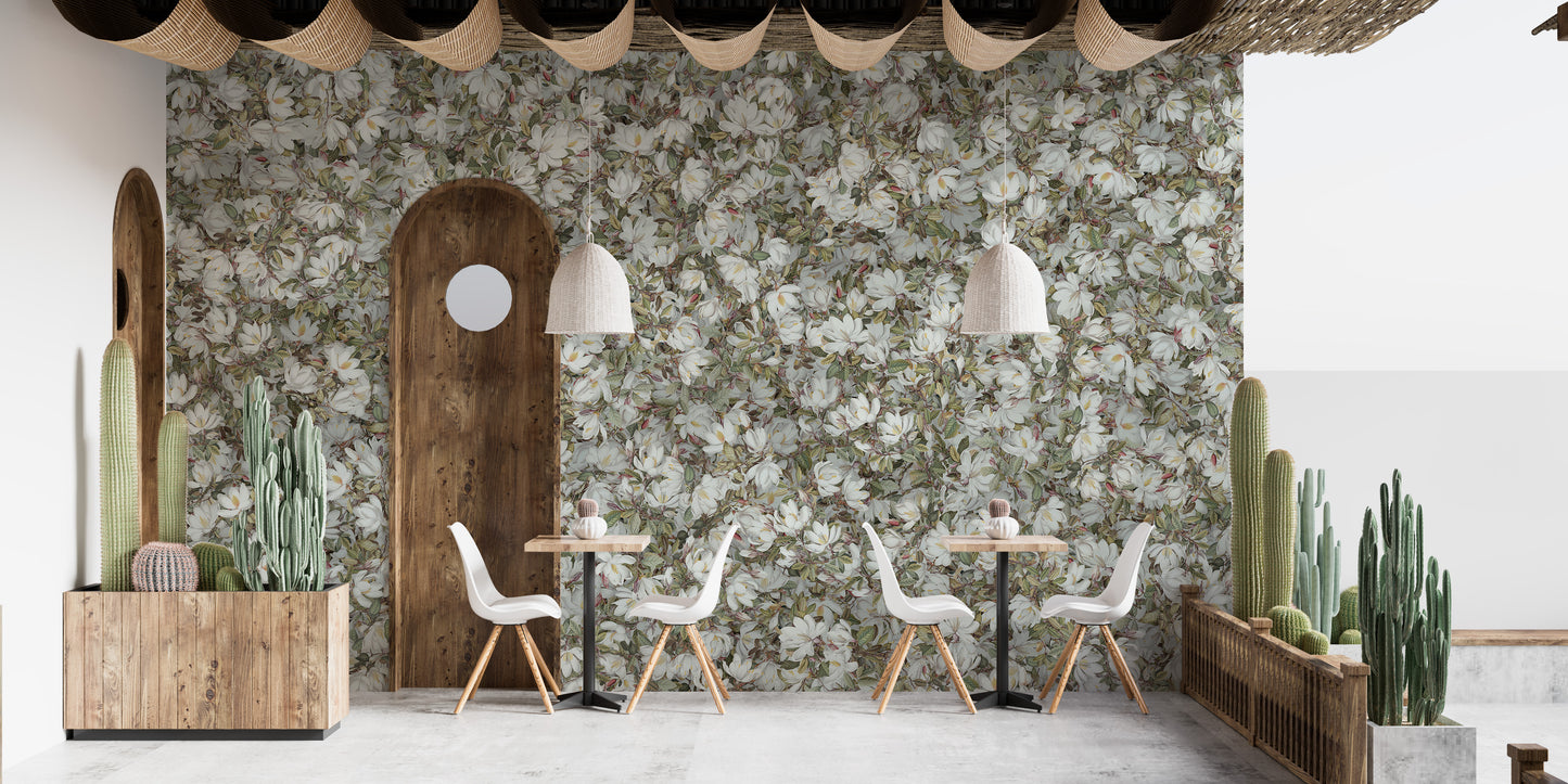 White Magnolia Floral Wallpaper Murals