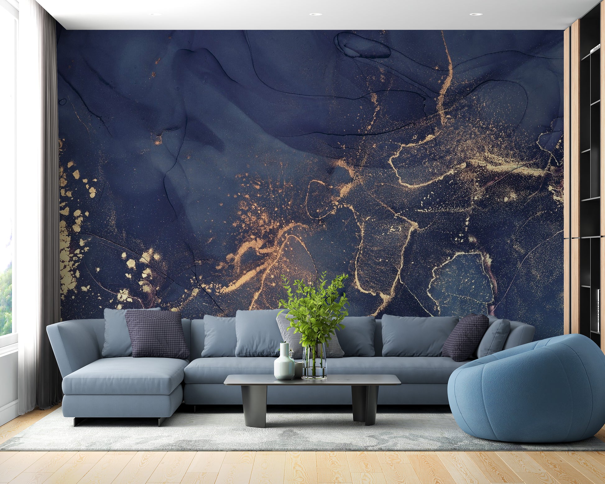 Dark Blue Alcohol Art Wallpaper Mural - Giffywalls