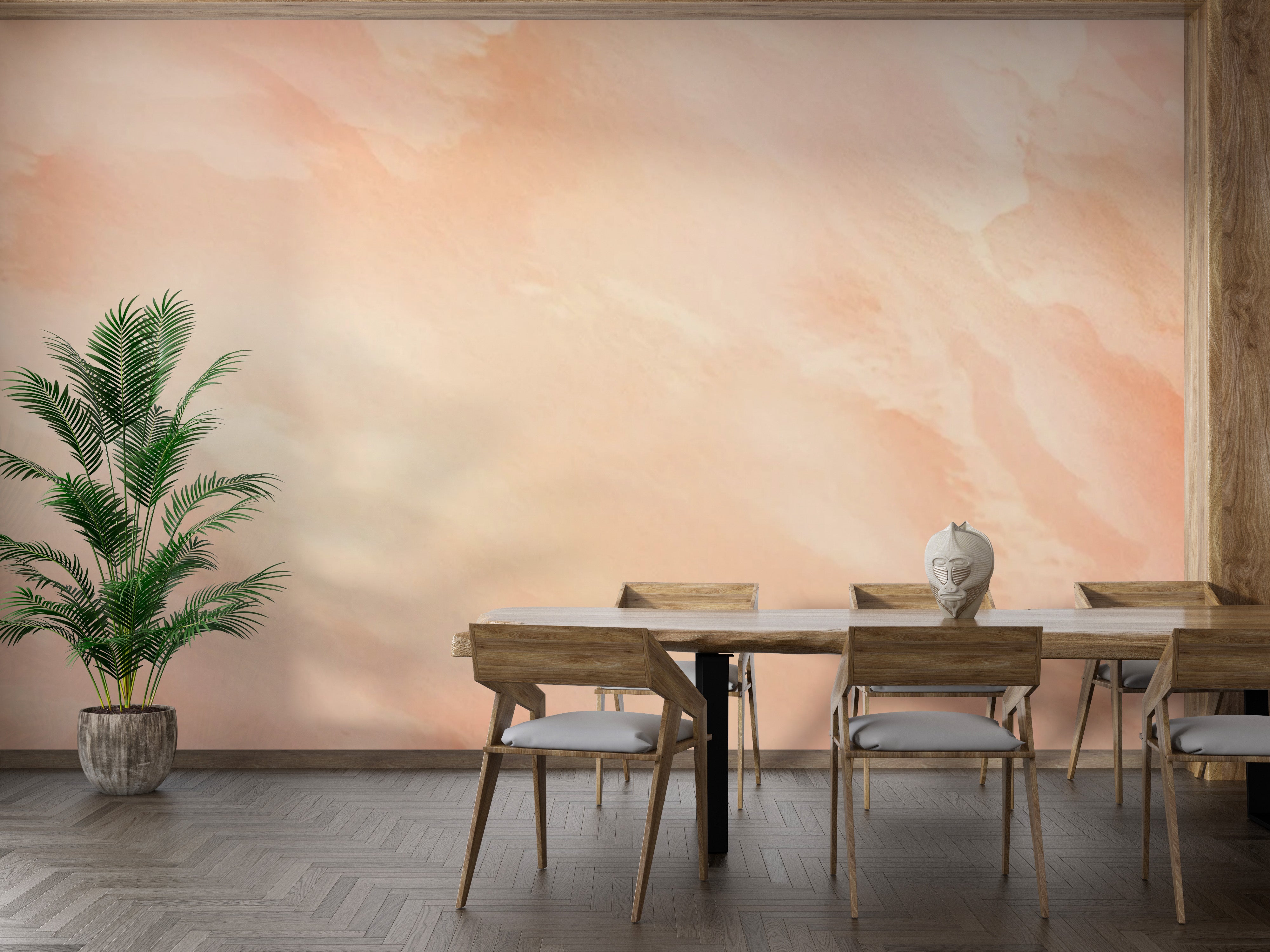 Watercolor mural with soothing peach melody hues
