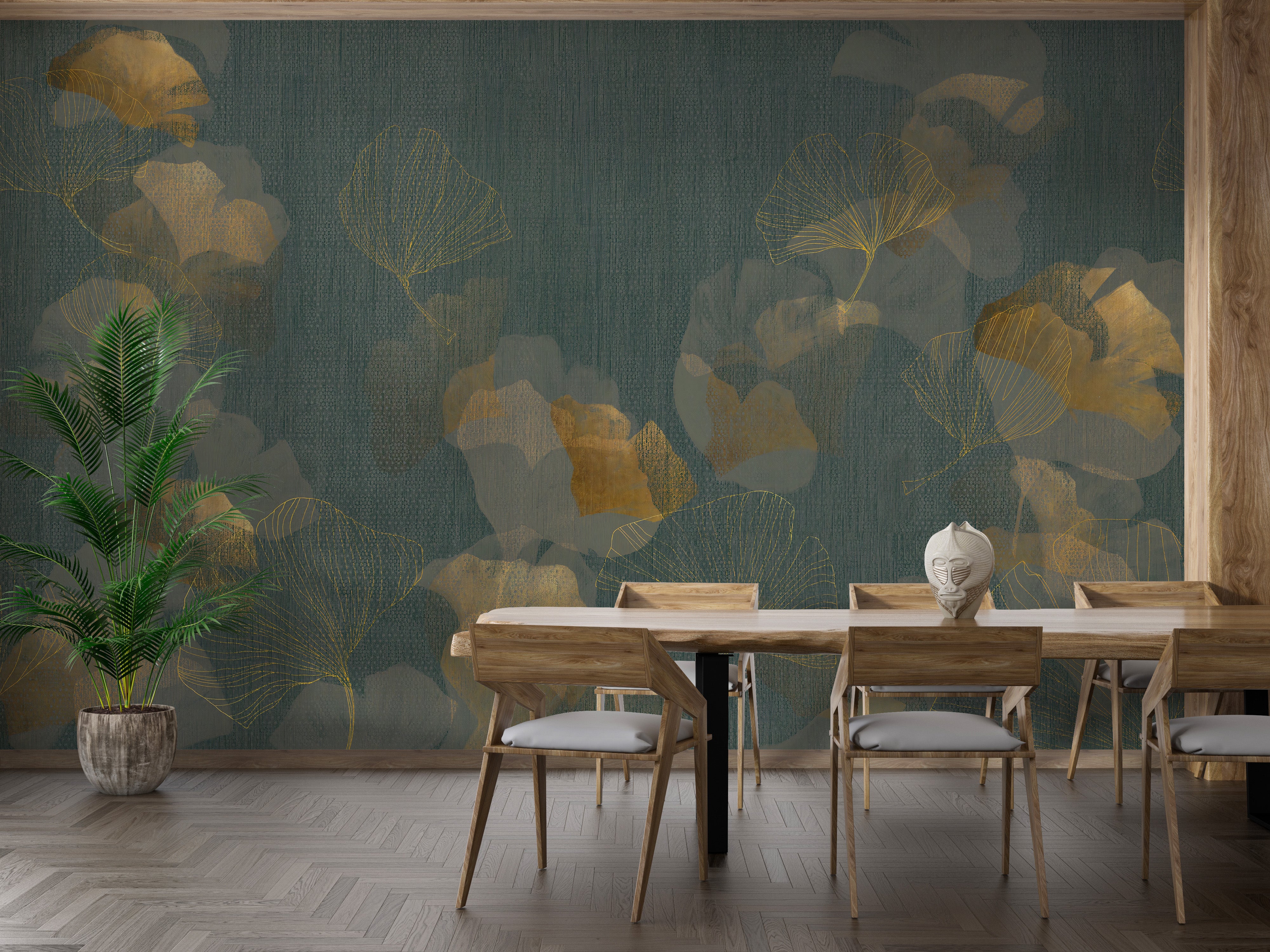 Luxurious gold leaves mural for sophisticated room designs
