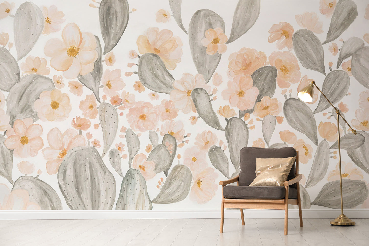 Beautiful cactus floral wallpaper mural design
