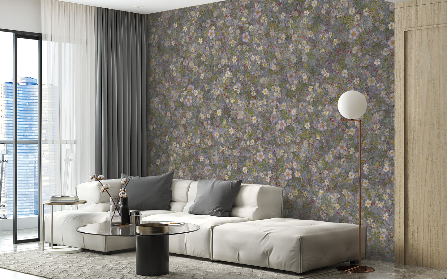 Wildflower embroidery wallpaper mural for living room
