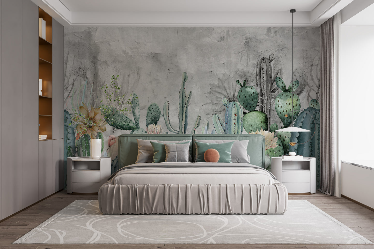 Green Cactus in Desert Wallpaper Murals - Giffywalls