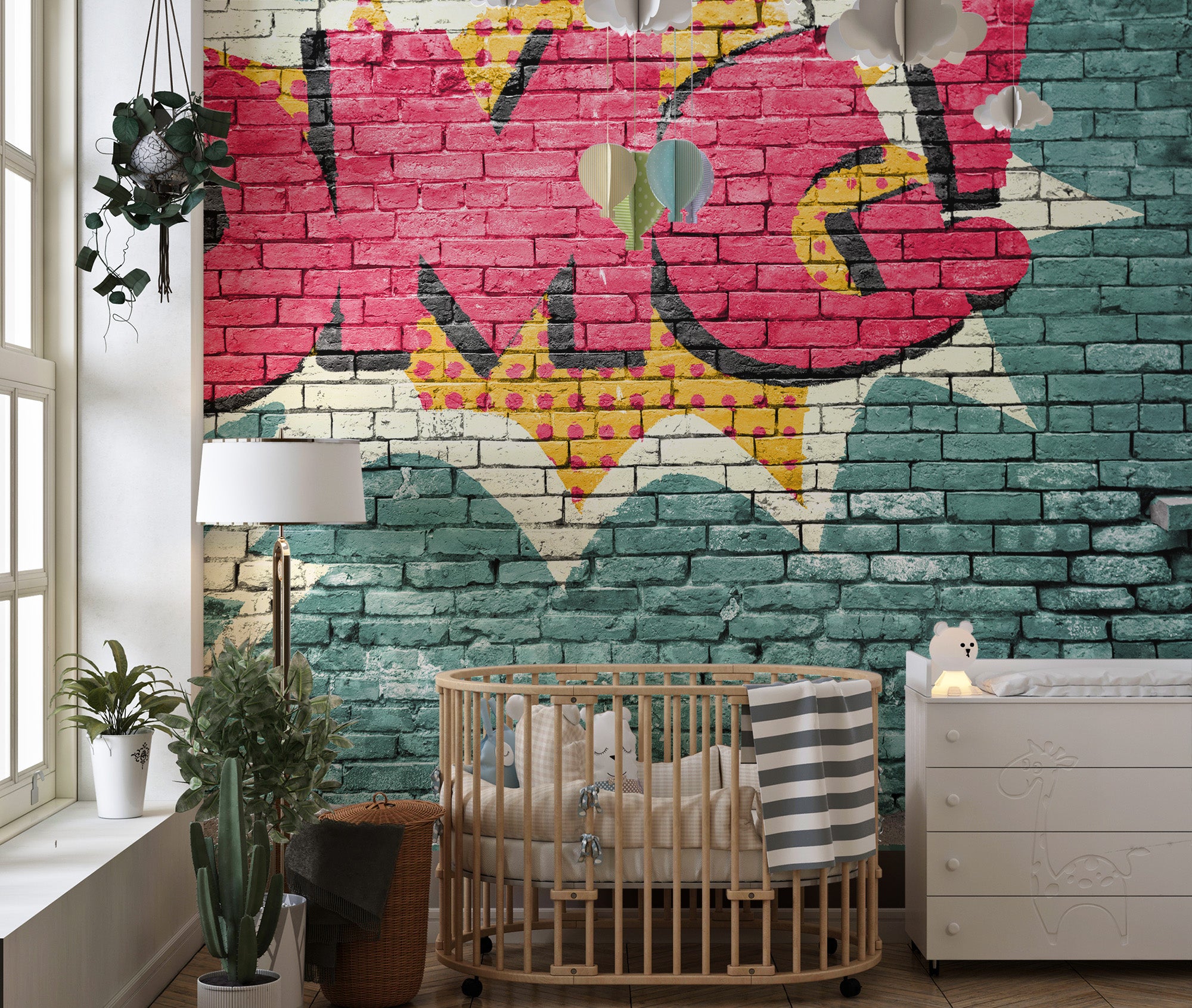 Vibrant OMG graffiti wall mural wallpaper with Pop Art style.