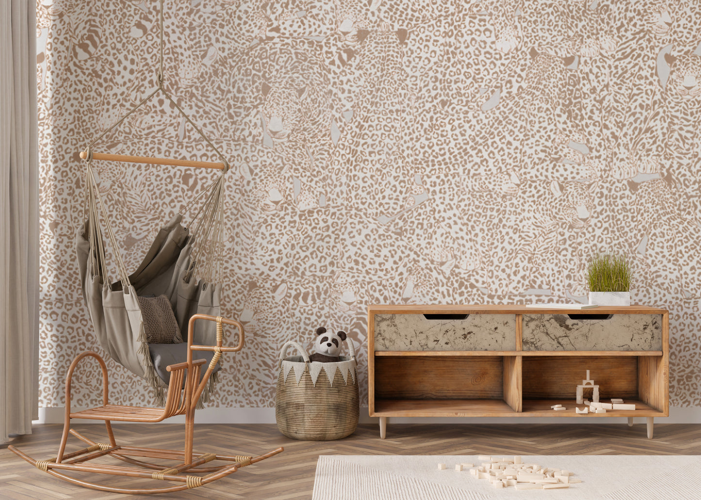 Modern cheetah print wallpaper adds a fierce touch to walls.
