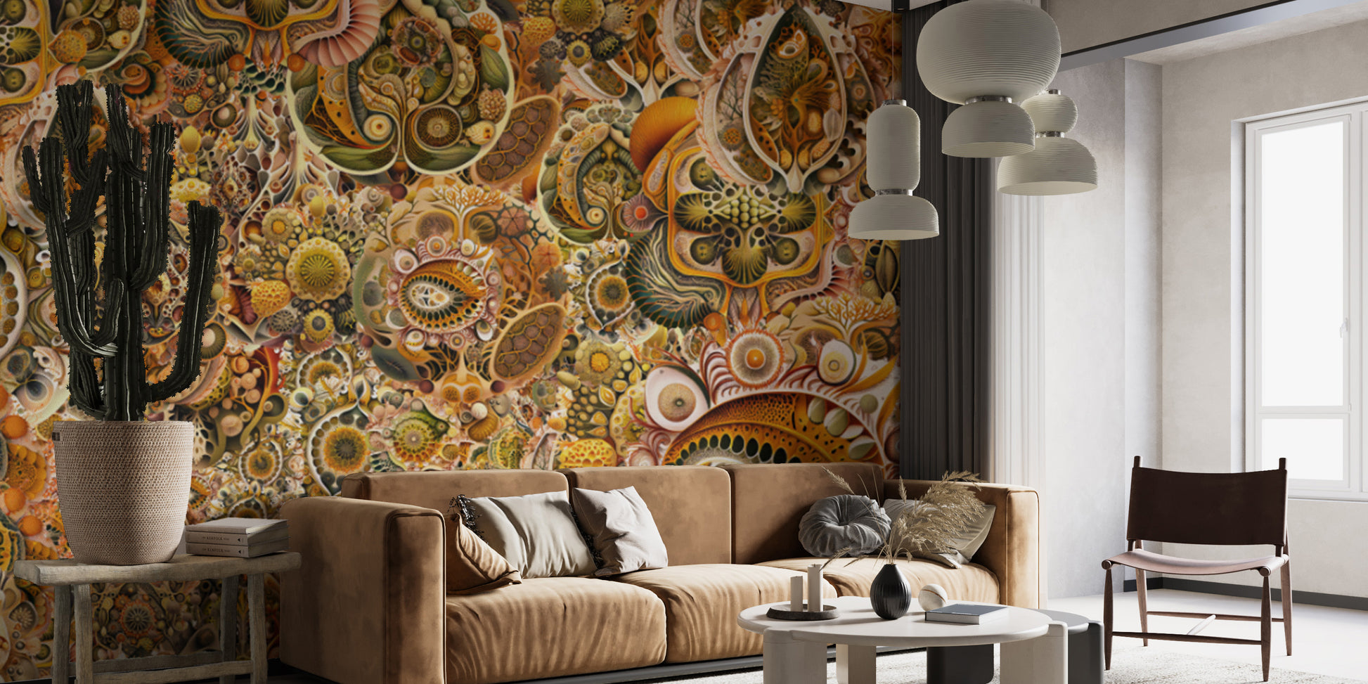 Yellow Brown Abstract Haeckel Wallpaper Murals - Giffywalls