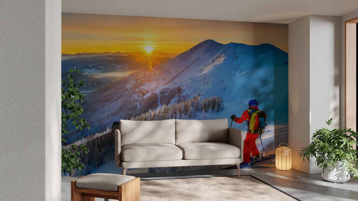 Alpine Dawn Skiing Adventure Mural