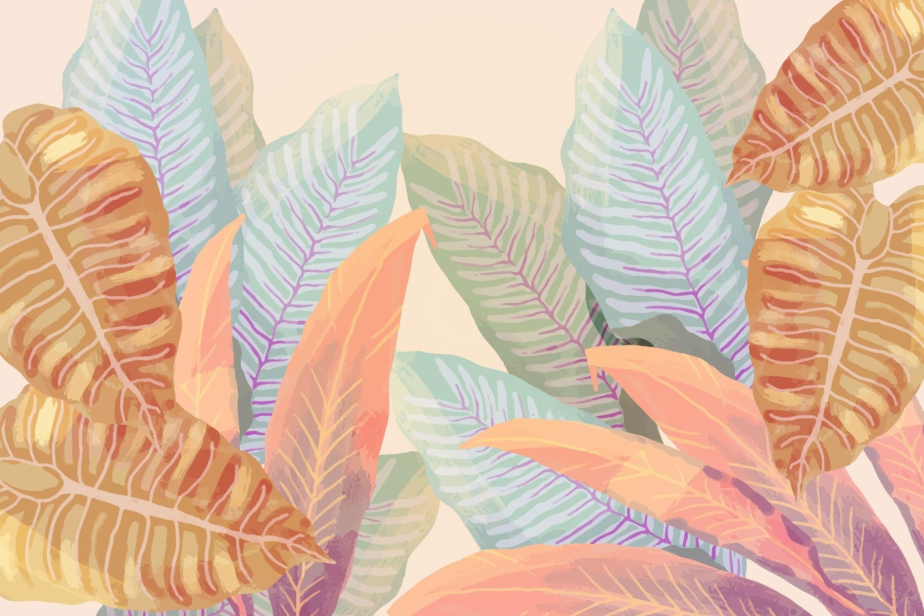 Vintage Tropical Leaves Wallpaper Murals