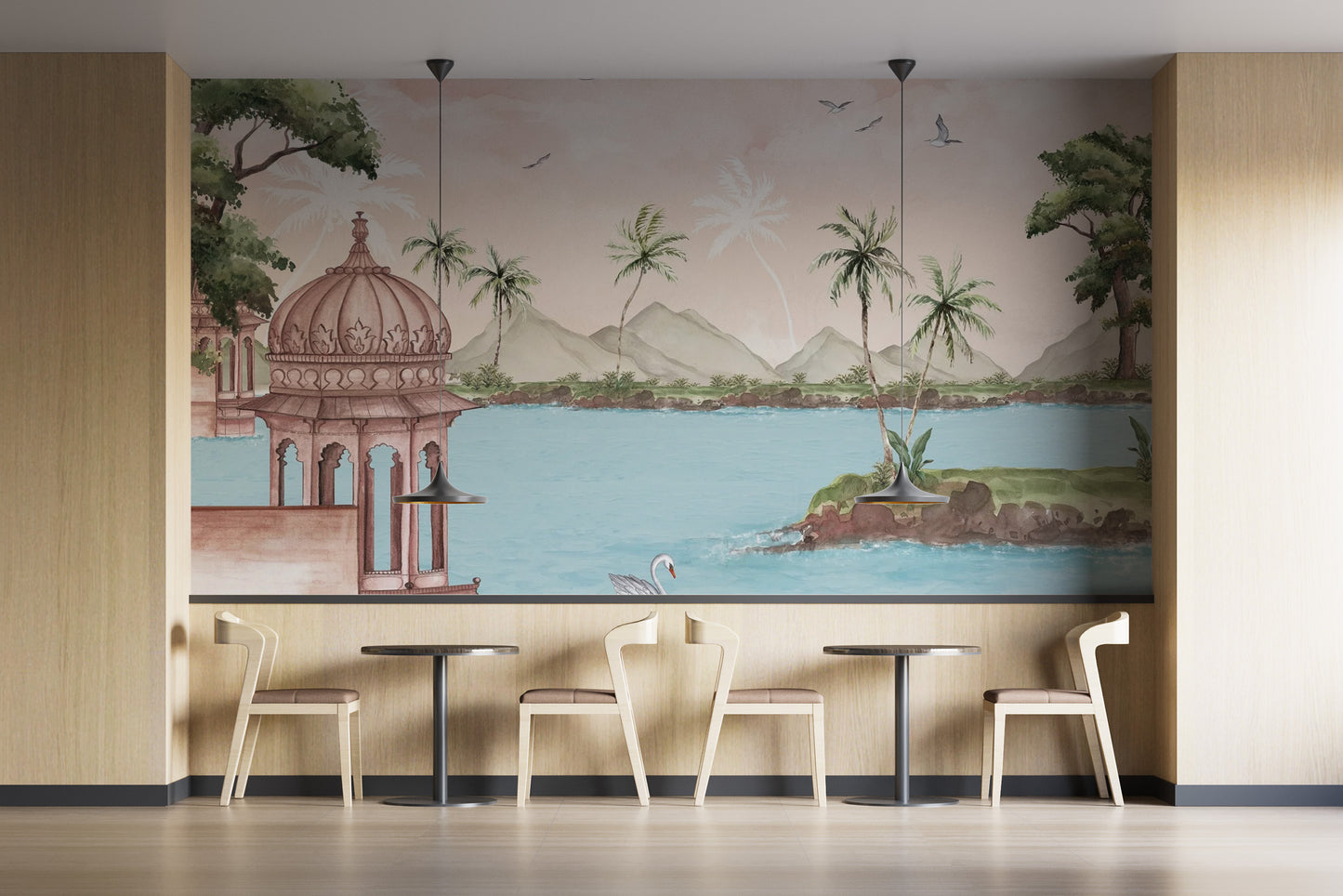 Scenic Watercolour Lakeside View Wall Mural for walls
