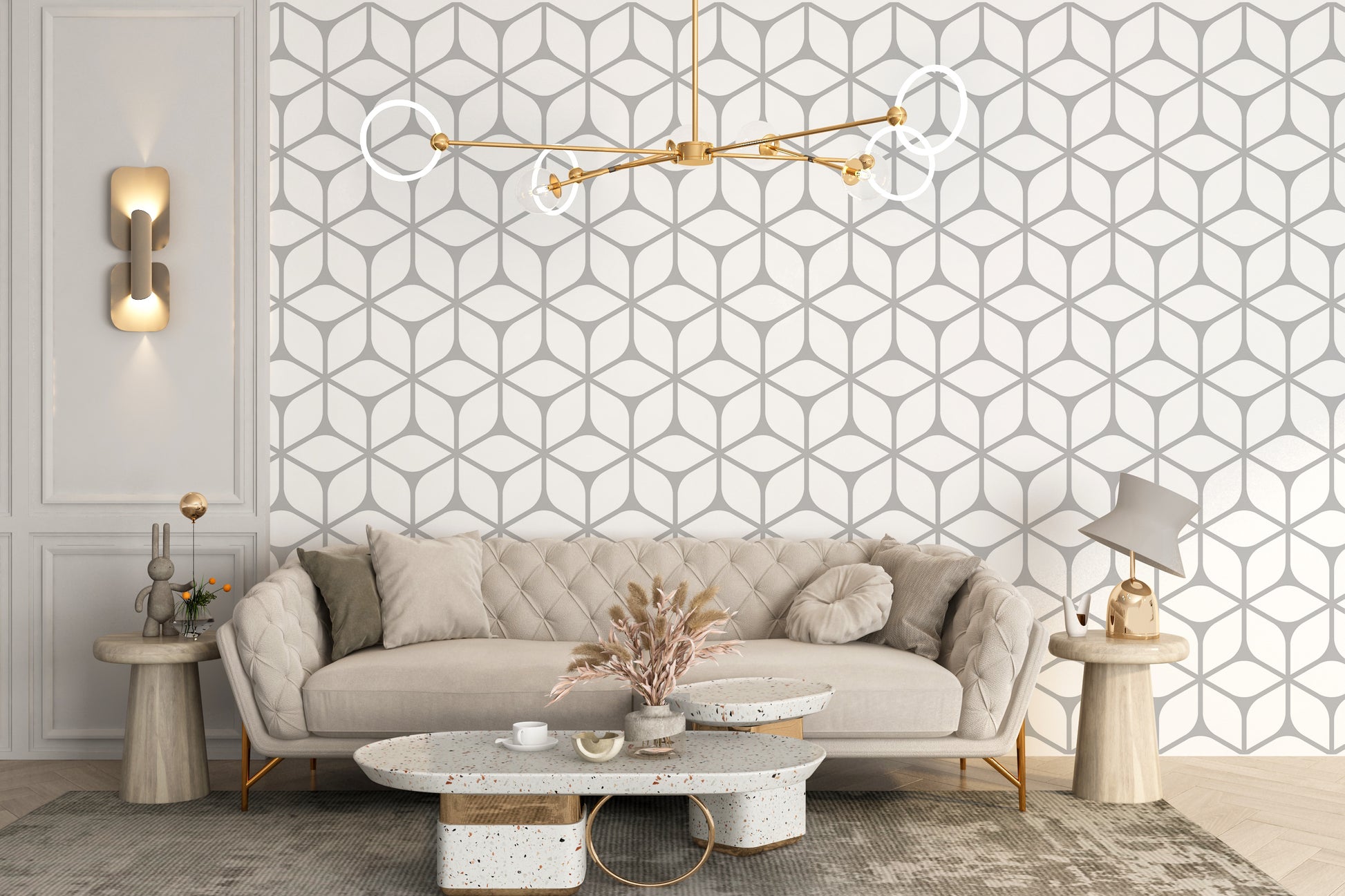 Classic white art deco wallpaper print
