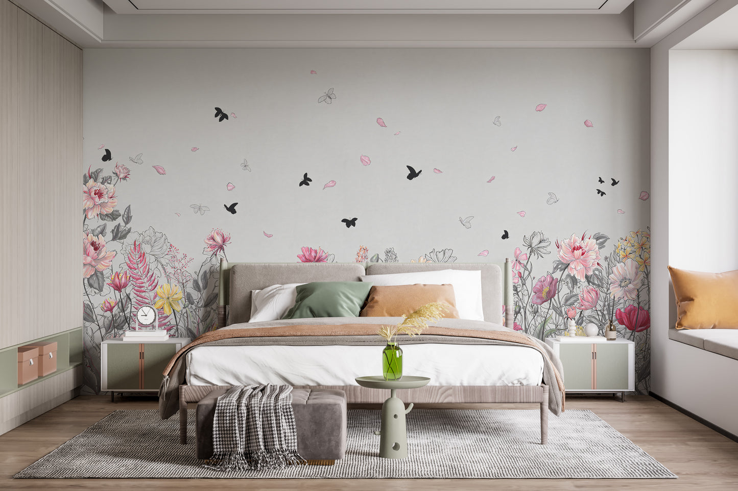 Elegant floral orchard wallpaper murals for rooms