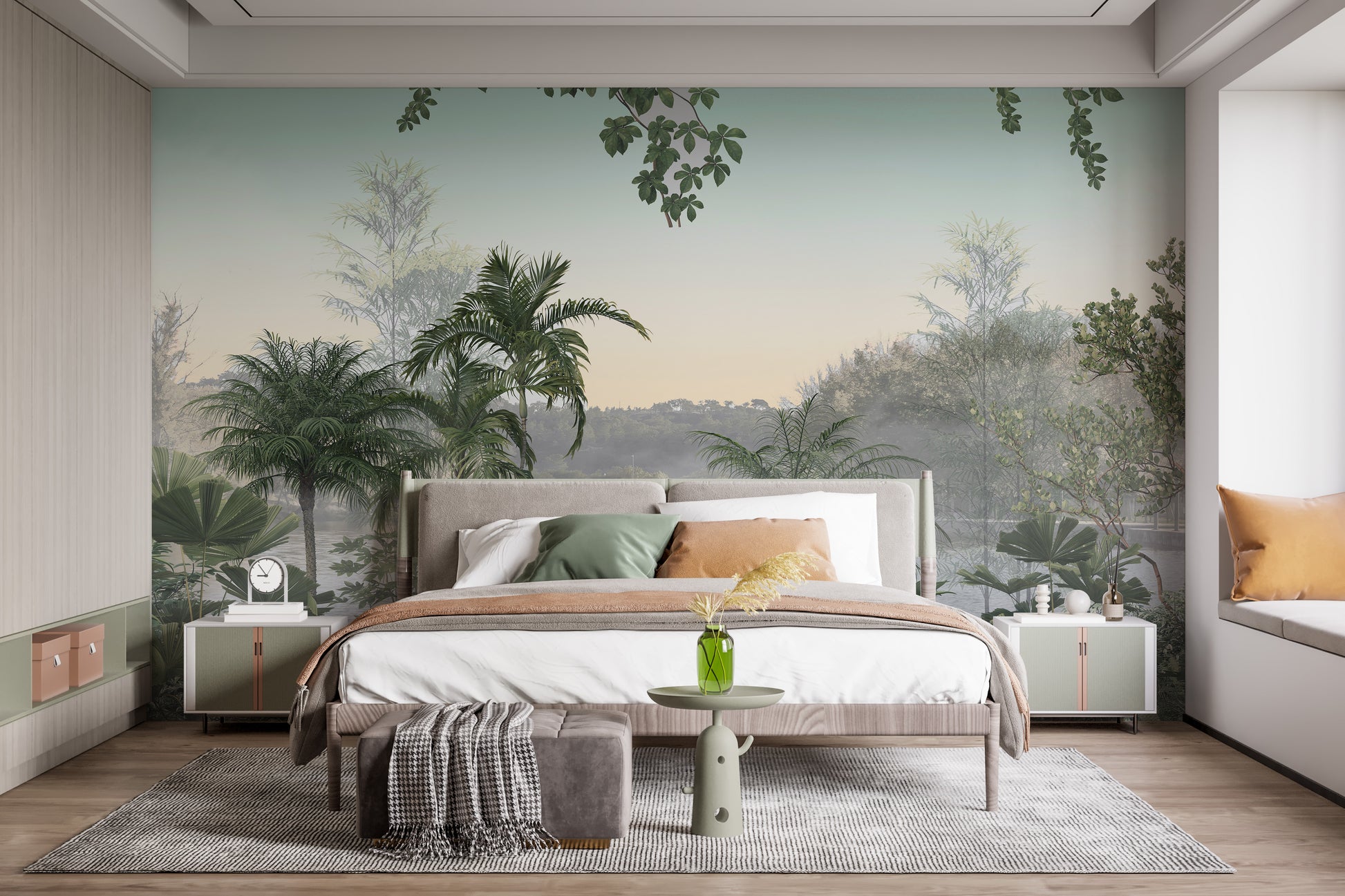 Serene tropical trees wall mural design
