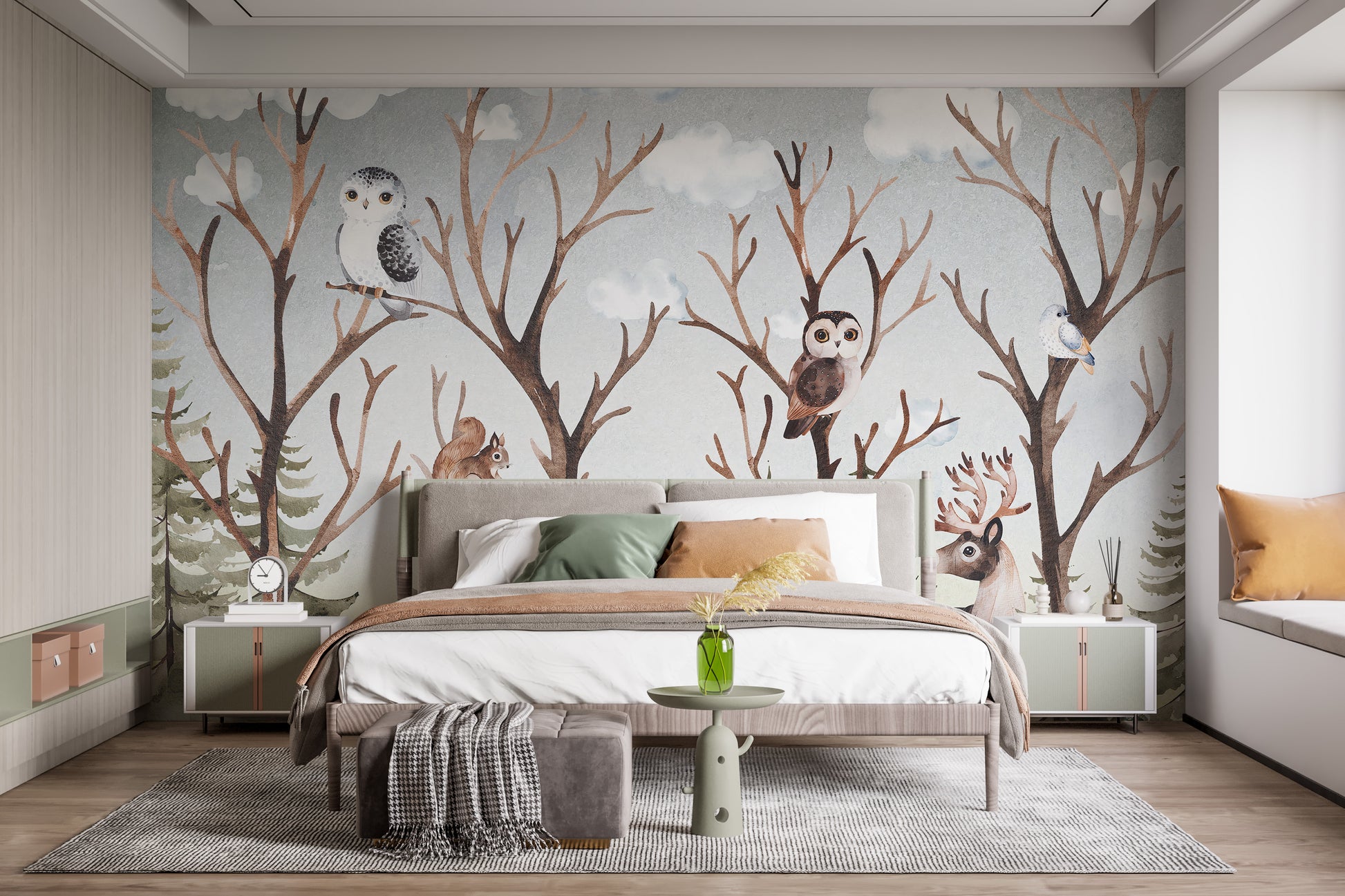 Vibrant autumn forest wall mural for children
