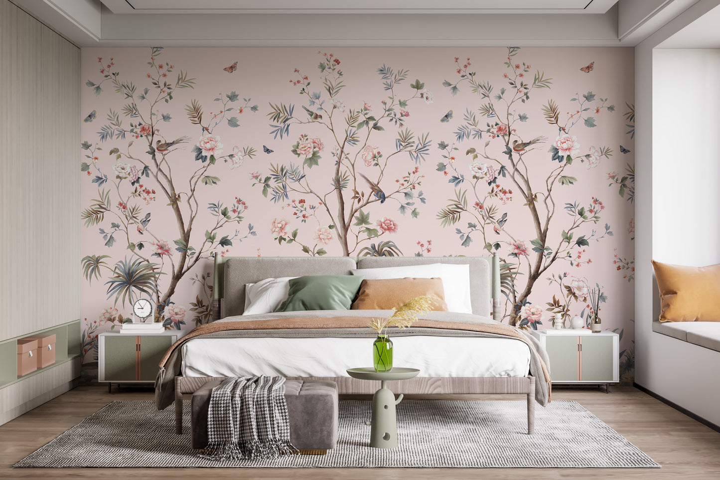 Floral Design Pink Chinoiseries wallpaper