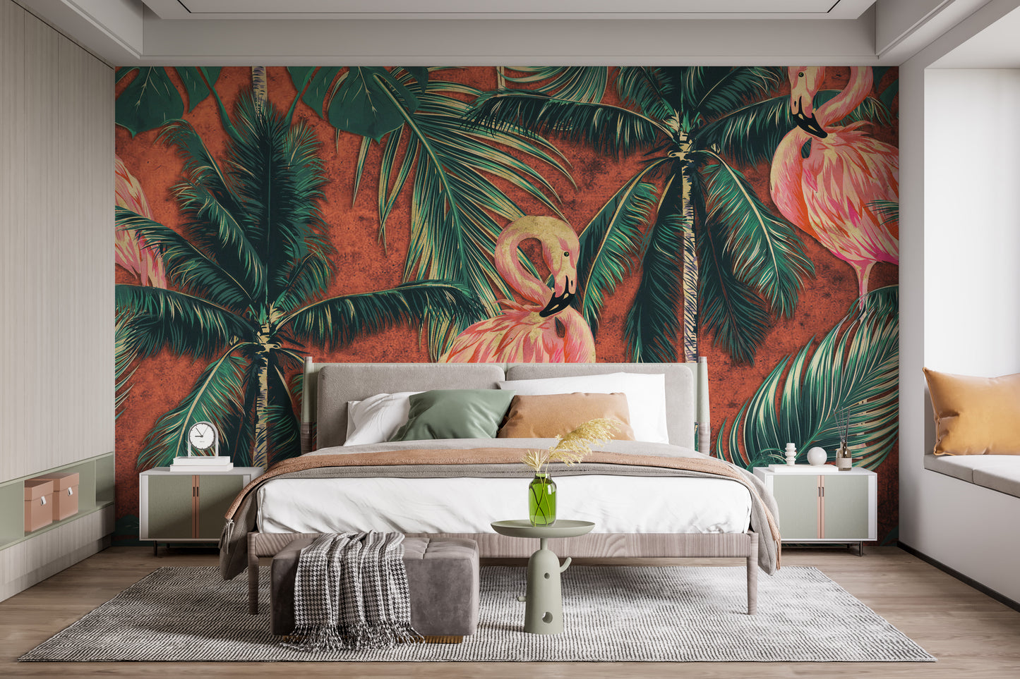 Coral Flamingo Wallpaper Mural