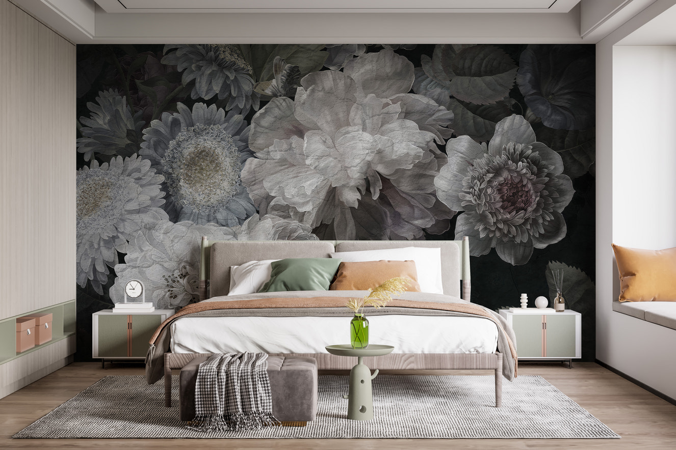 White Wild Flowers Wallpaper Mural
