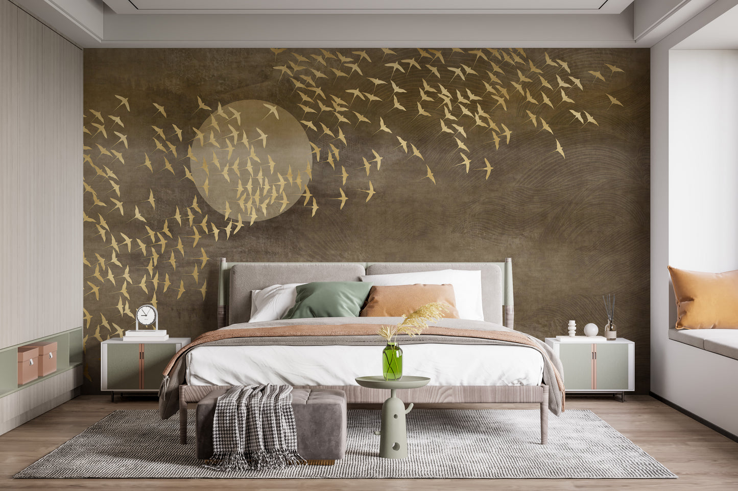 Golden Birds Flying Wallpaper Murals