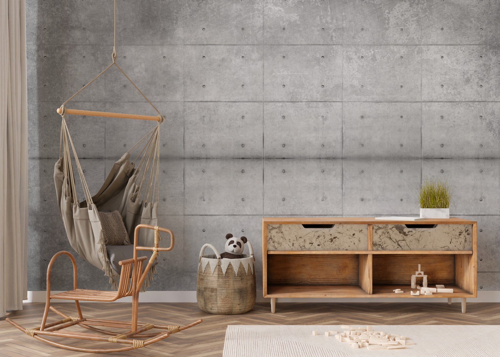 Grey cement wall design wallpaper for loft-style spaces
