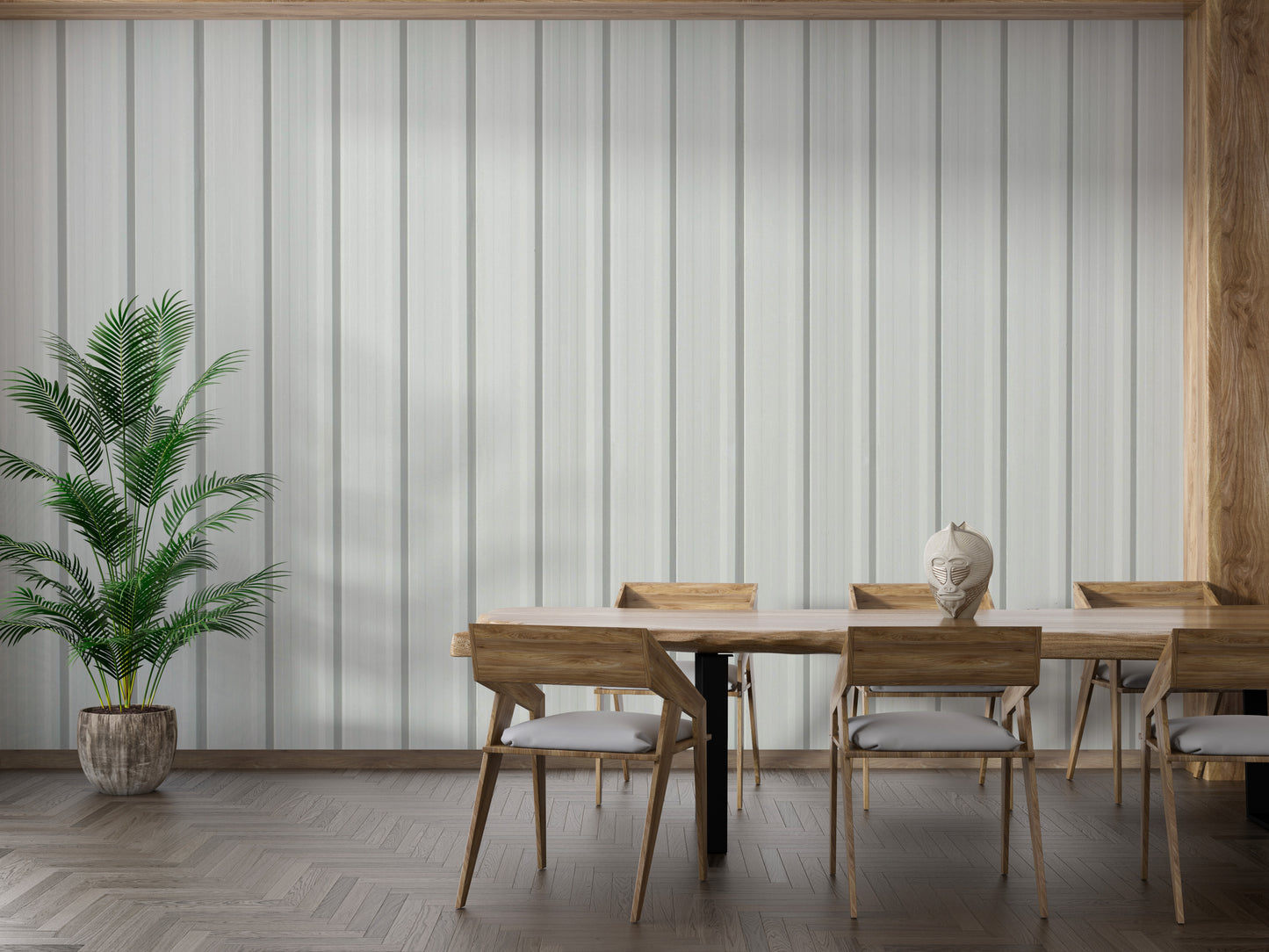 White corrugated metal sheet wallpaper for industrial decor
