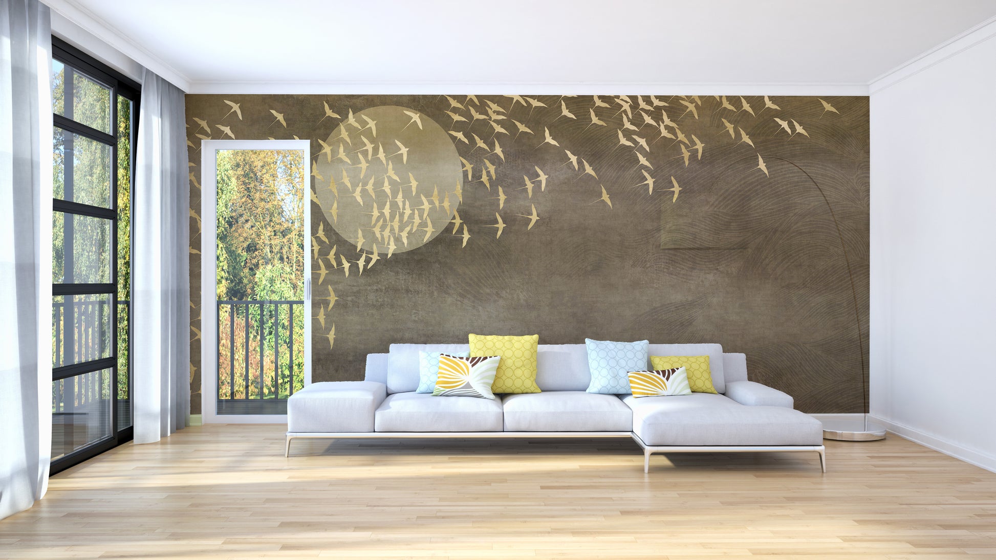 Golden Birds in Sky Removable Wall Mural