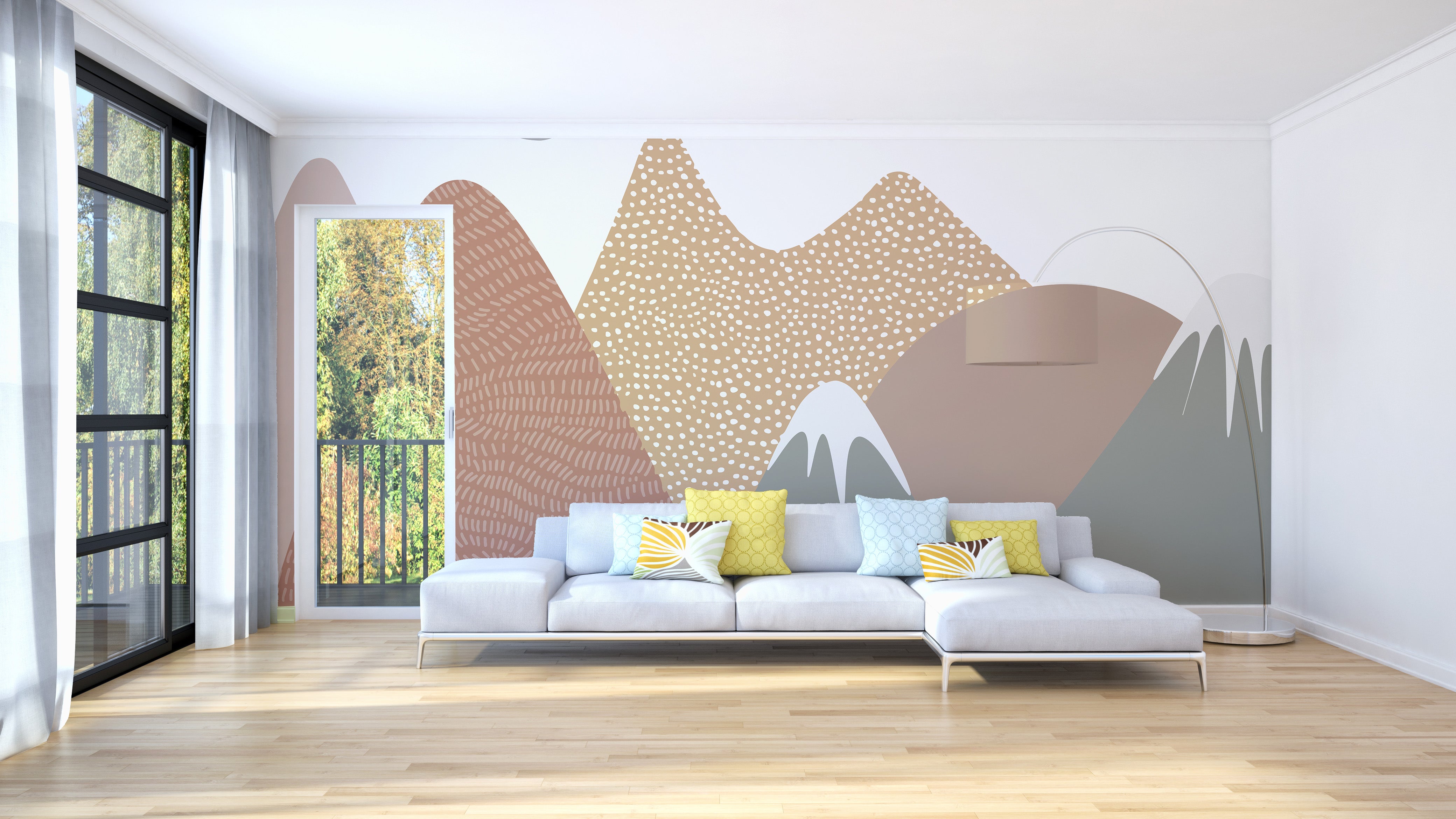 Minimalist stippling mountains wall mural
