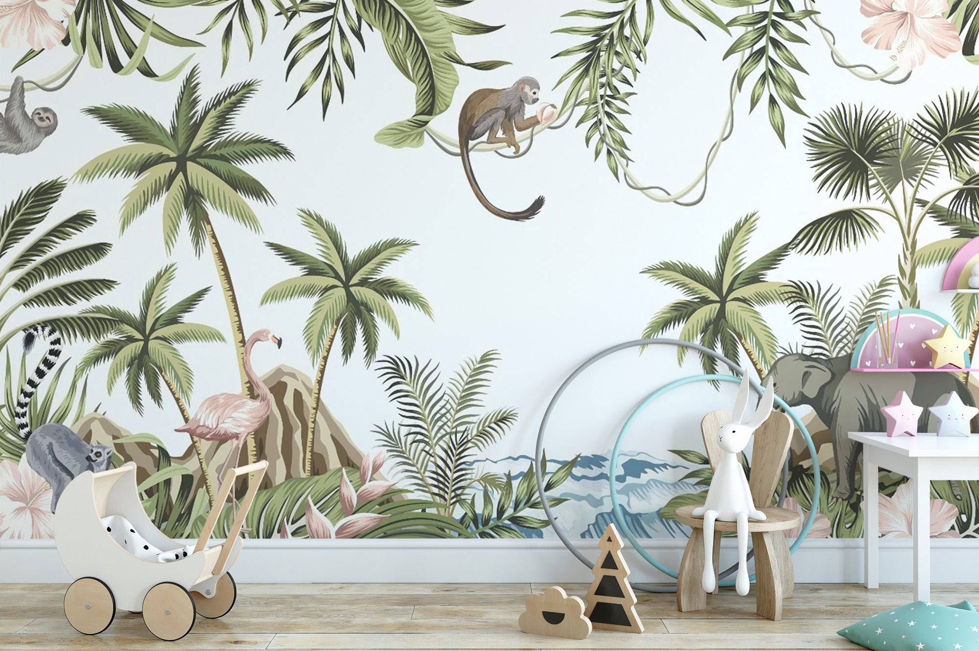 Vintage-Inspired Tropical Forest Mural
