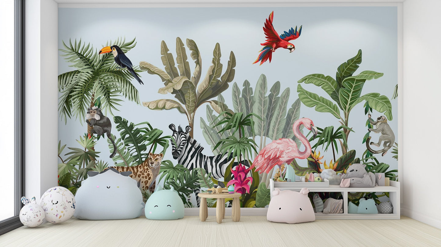 Tropical Animals & Birds Wallpaper Mural