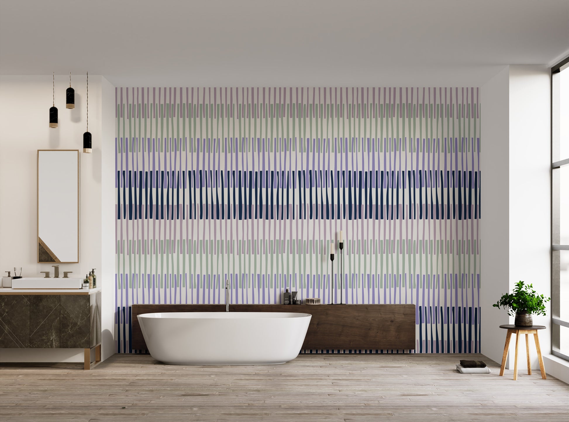 Soft Lilac Serenade Striped Wallpaper Design
