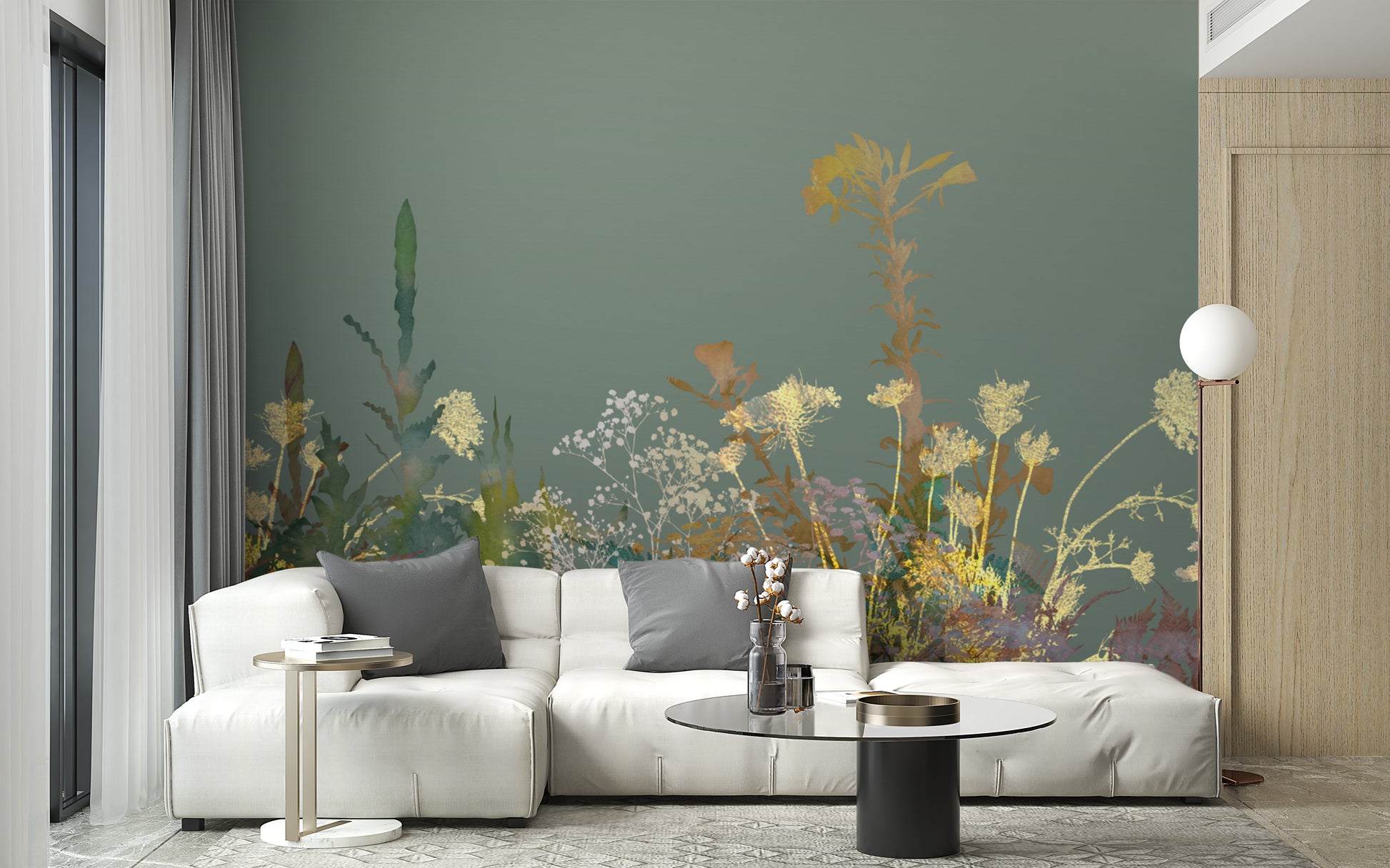 Refresh your walls with lively wild flower design art wallpaper.