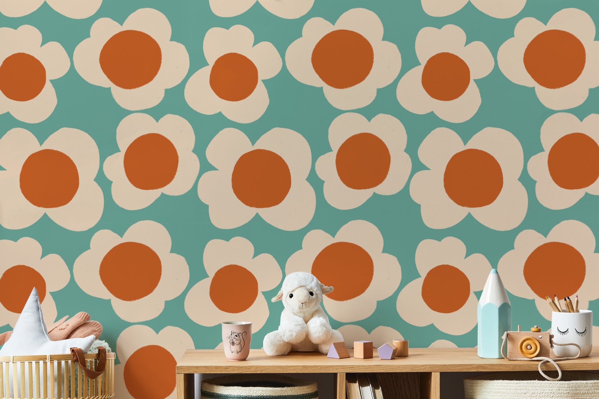 Playful floral wallpaper for kids’ rooms
