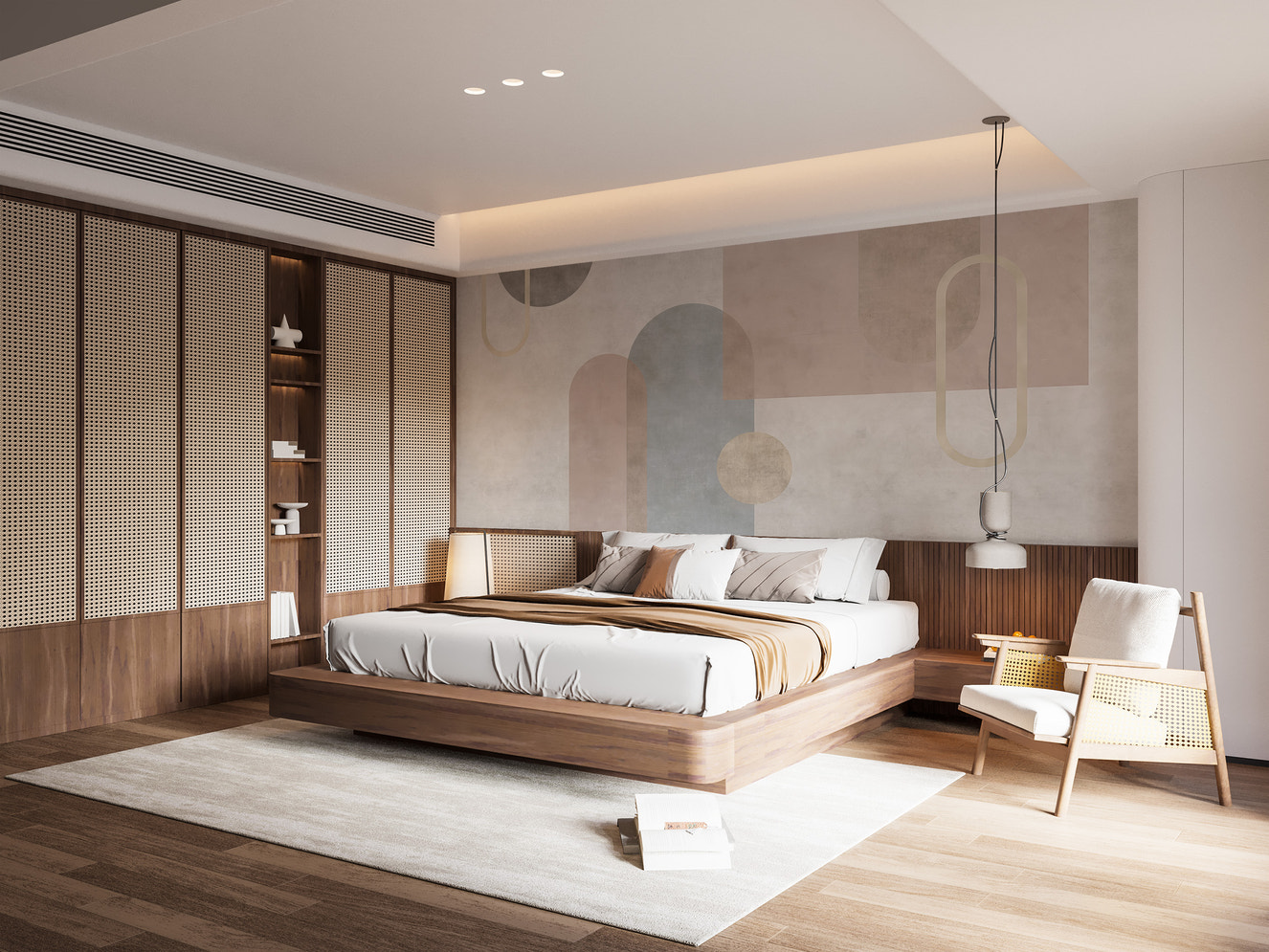 Modern geometric mural for bedrooms