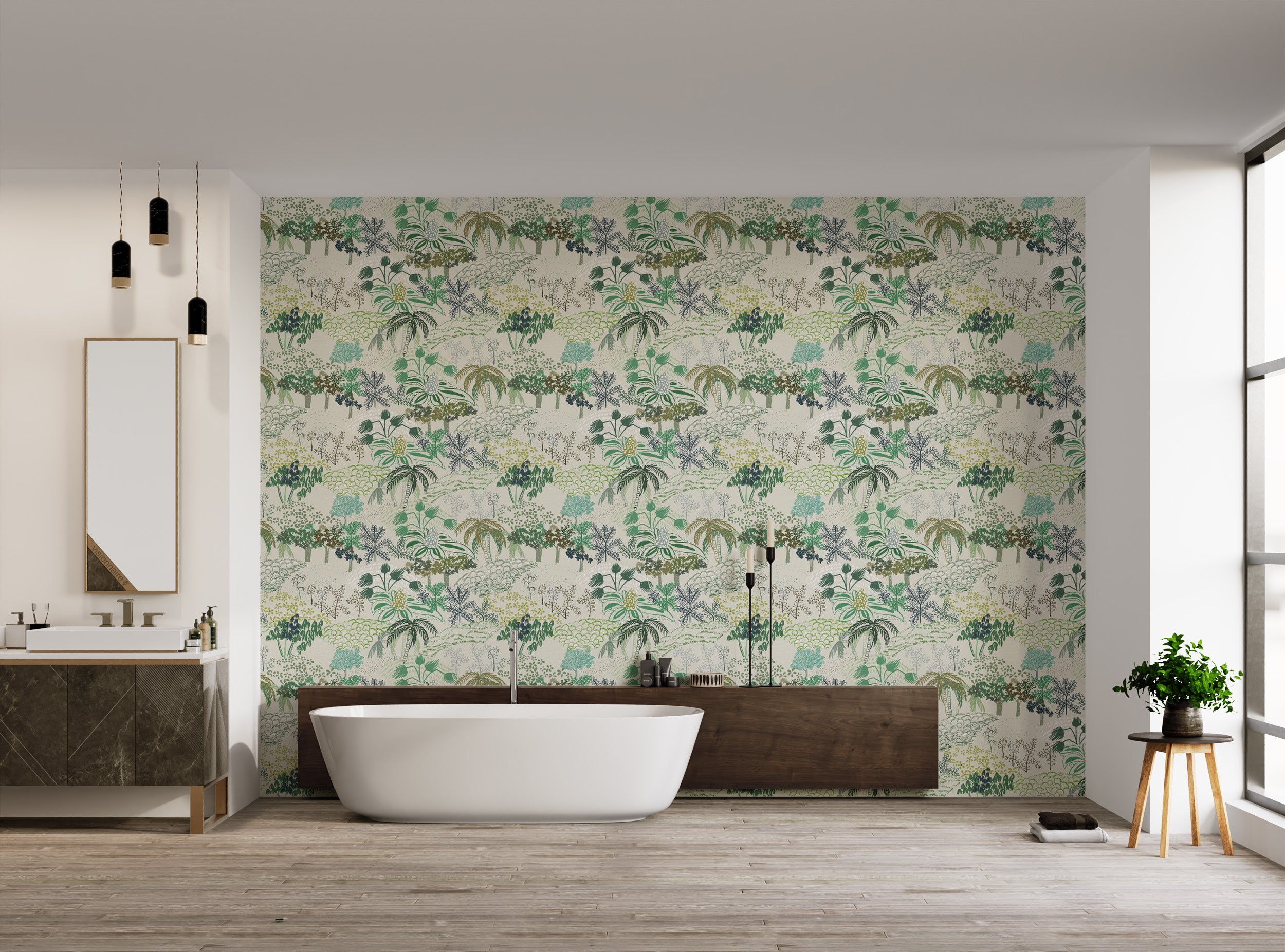 Chic green wallpaper with serene patterns