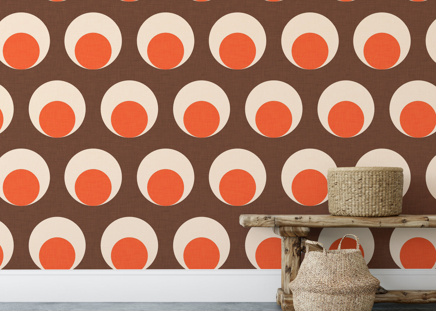 Vintage-inspired dot mural with warm hues
