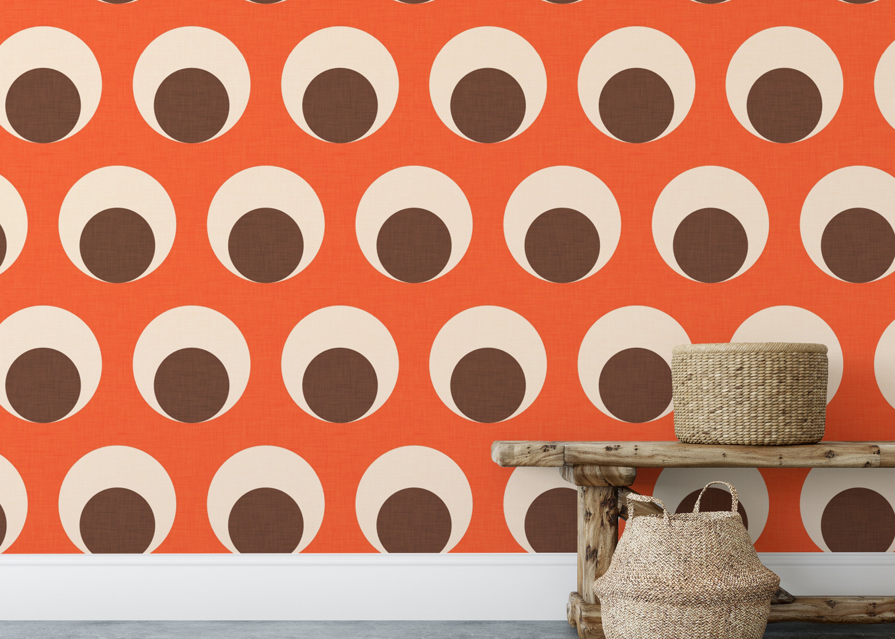 Mid mod dot mural with orange and brown tones
