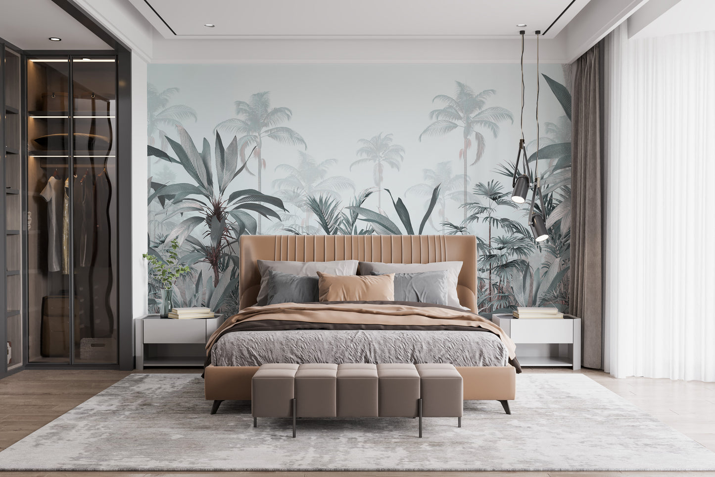 Riverside flamingo wallpaper mural with serene water vibes