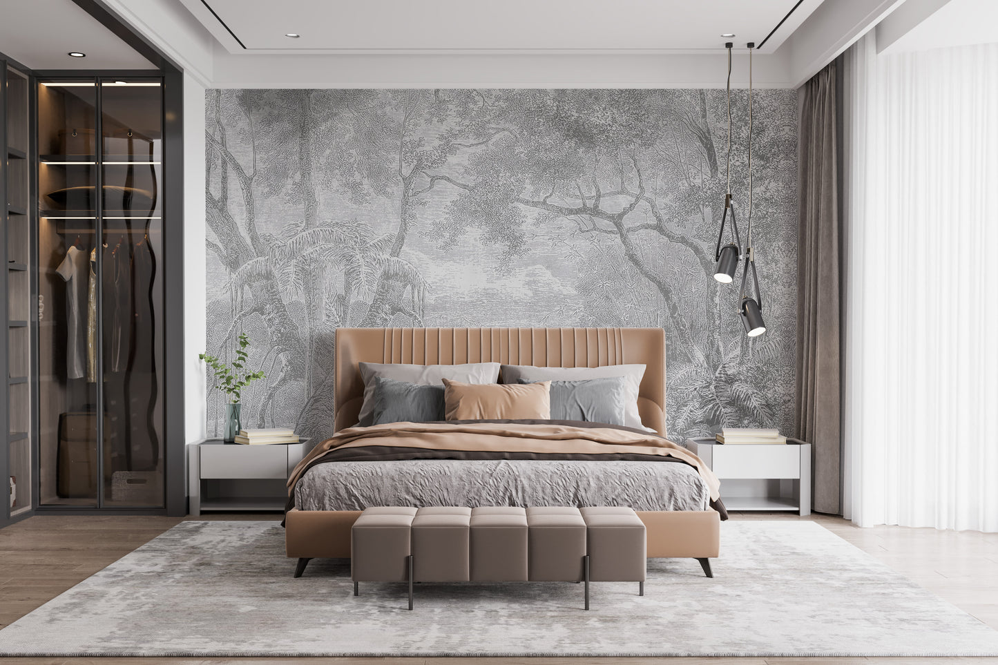 Gray Color Sketch Forest Wallpaper Murals for a Natural Look - Giffywalls