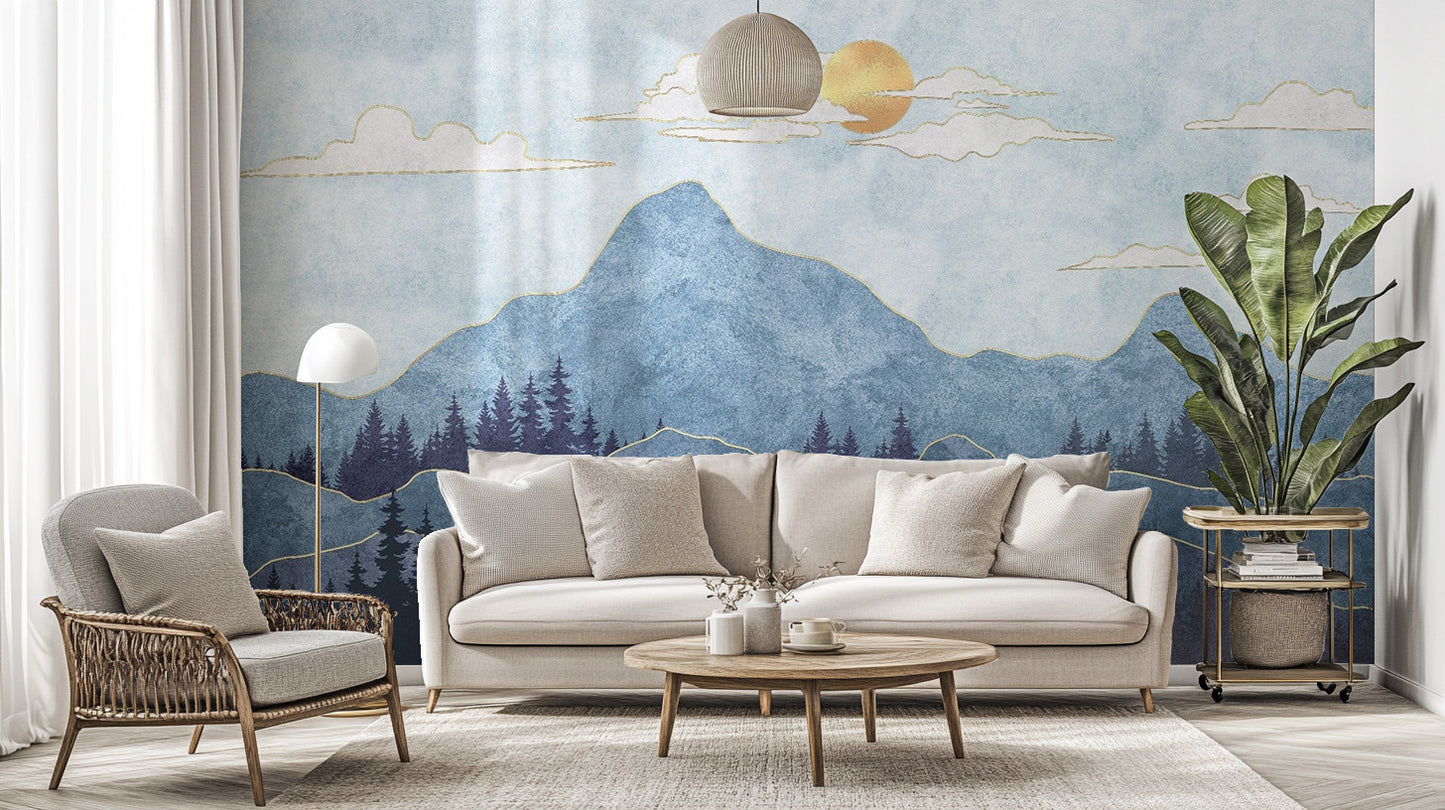 Watercolor Blue Mountain Wallpaper Murals