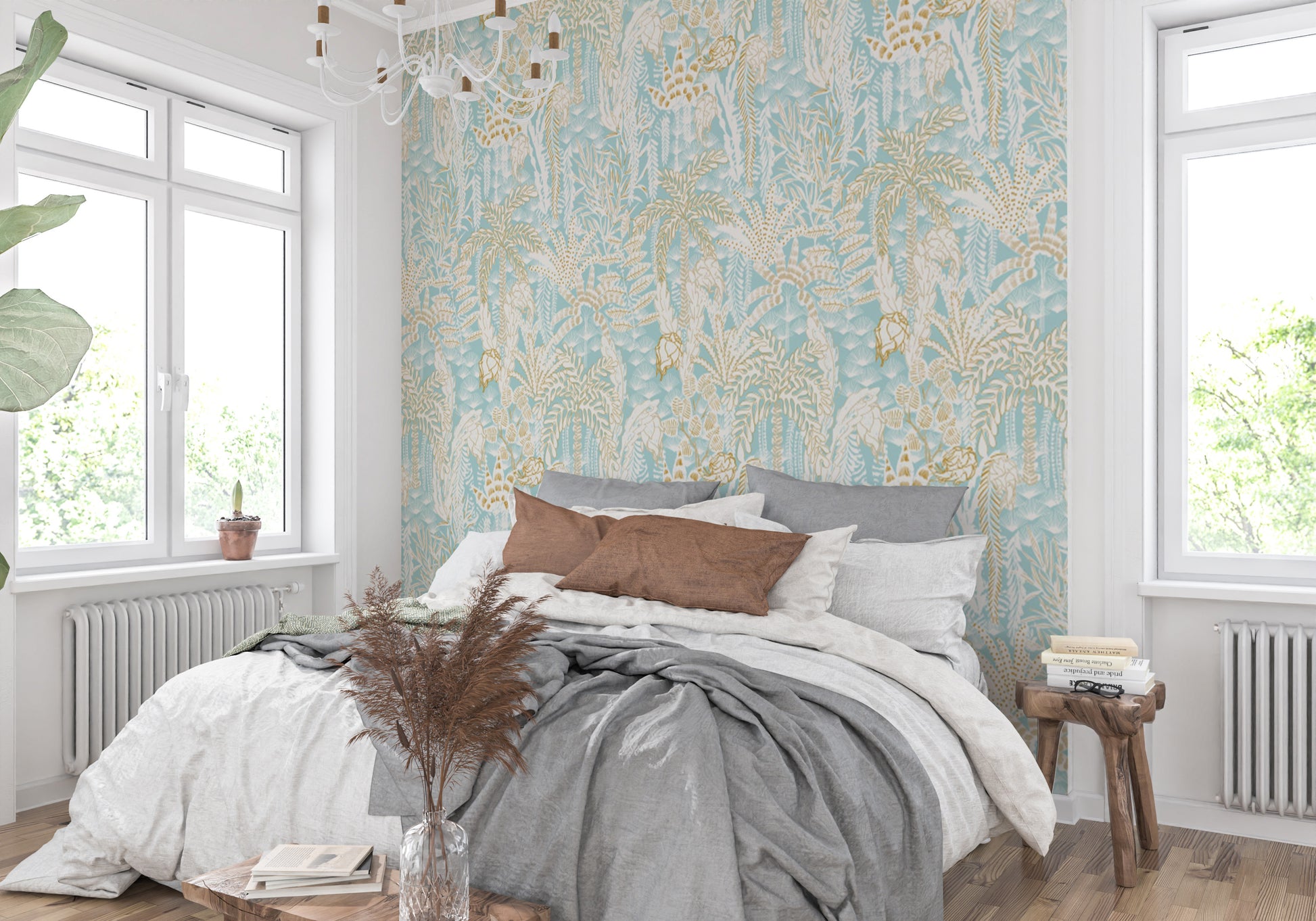 Coastal Breeze Floral wallpaper mural with breezy flower designs.
