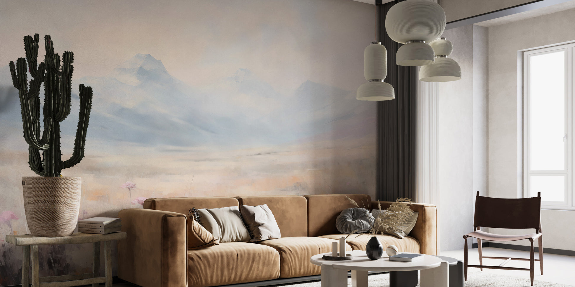 Soft watercolor California spring wallpaper murals for a serene atmosphere.
