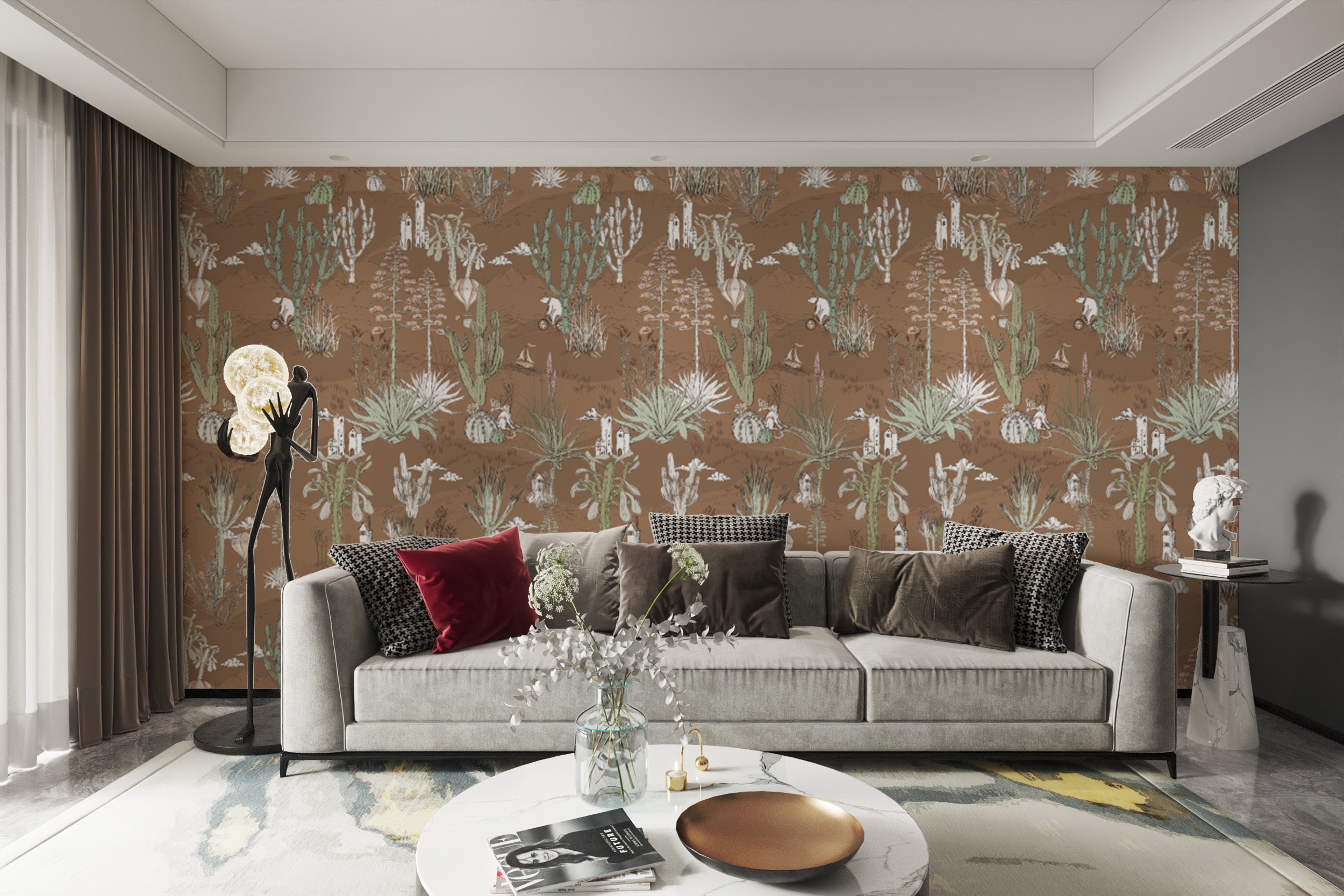 Stylish Saguaro Serenade wallpaper blends nature and elegance