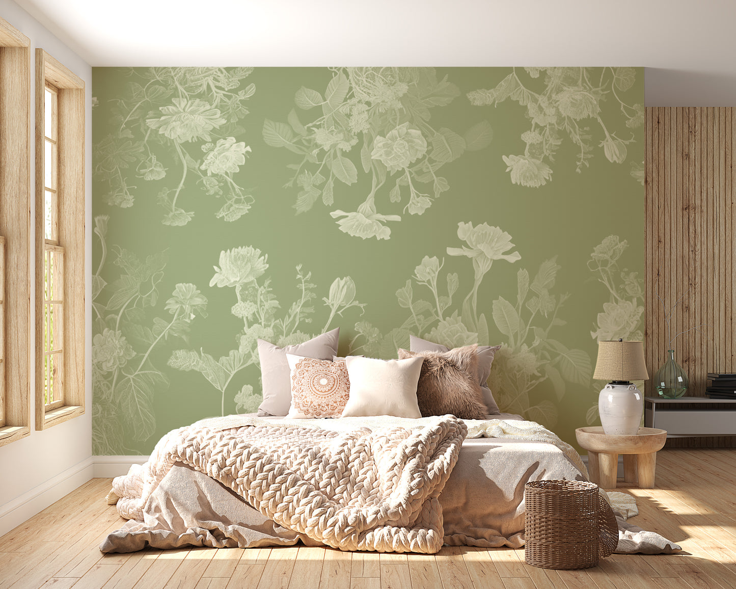 Green Floral Wallpaper Mural